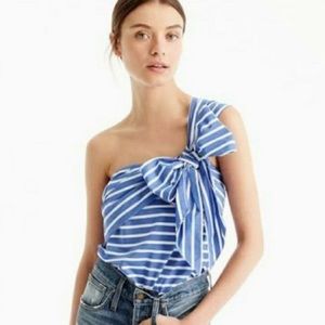 J.Crew Blue Striped One Shoulder Bow Top Size 0